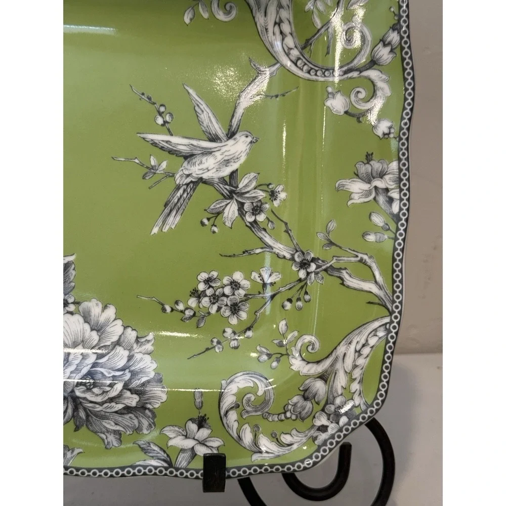 222 Fifth Adelaide Sage Green Dinner Plates Set Of 2 Bird Floral Design 11